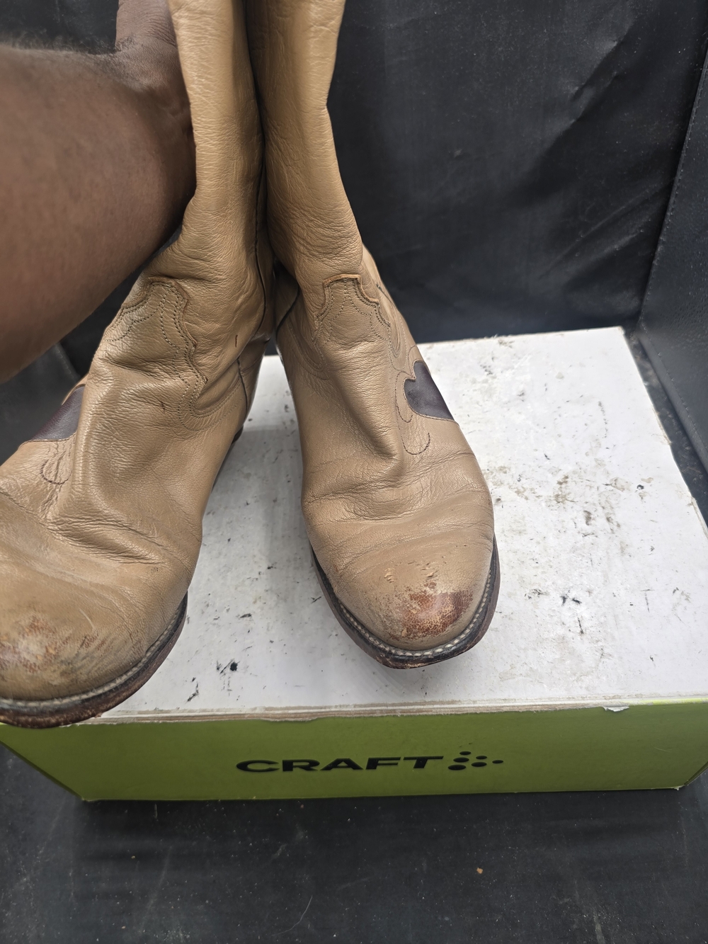 Justin Boots Two-Tone Tan and Brown Leather Western Boots